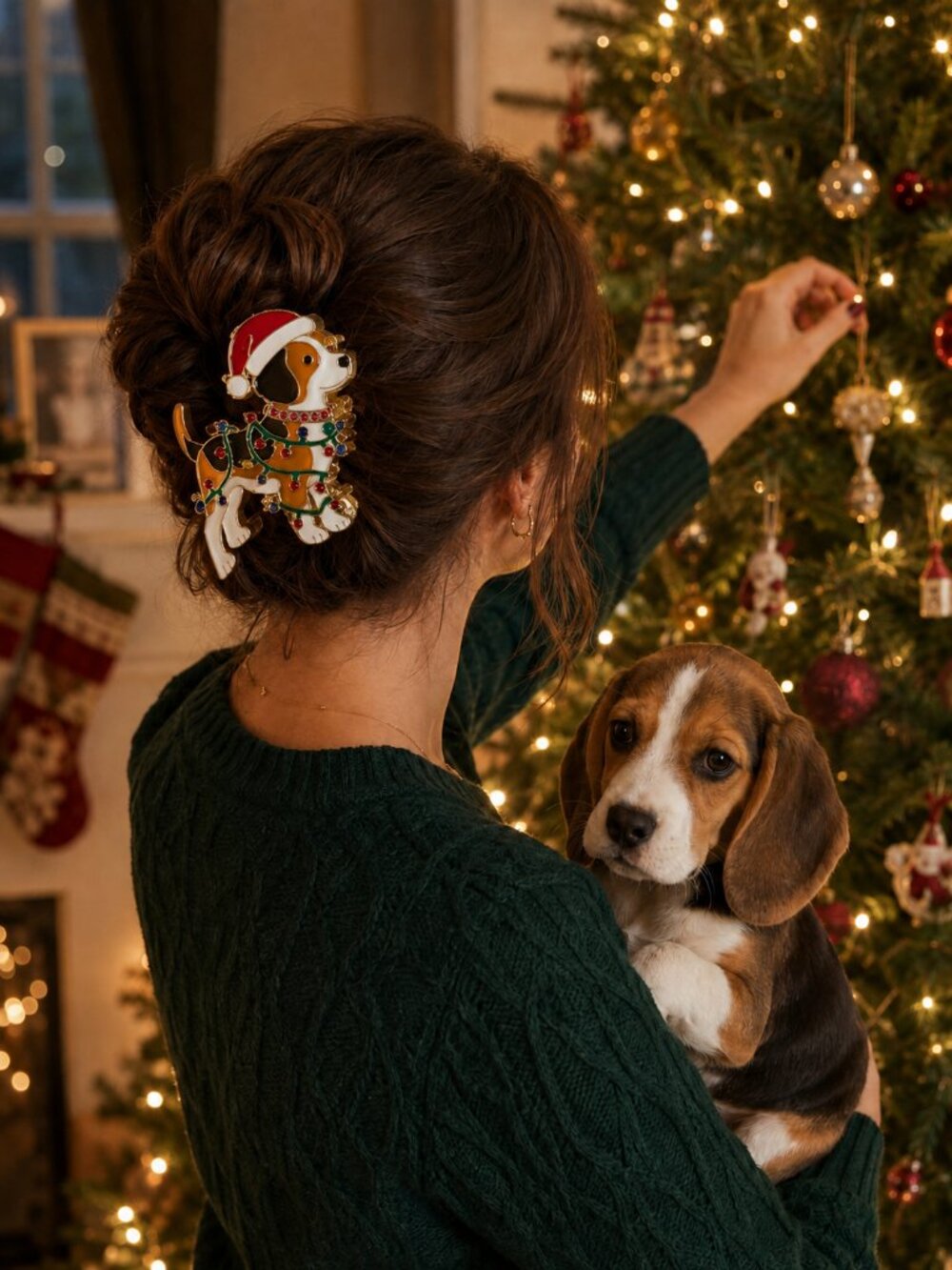 NWT - Piper K Dog wrapped in Jeweled Holiday Lights Metal Hair Clip